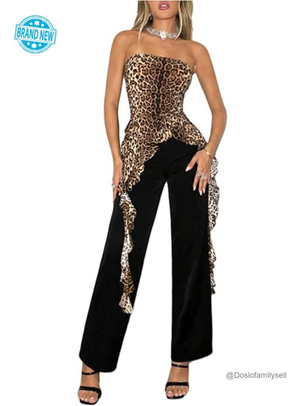Y2k Leopard Print Asymmetrical Ruffle Tube Top Strapless Fitted Party Top